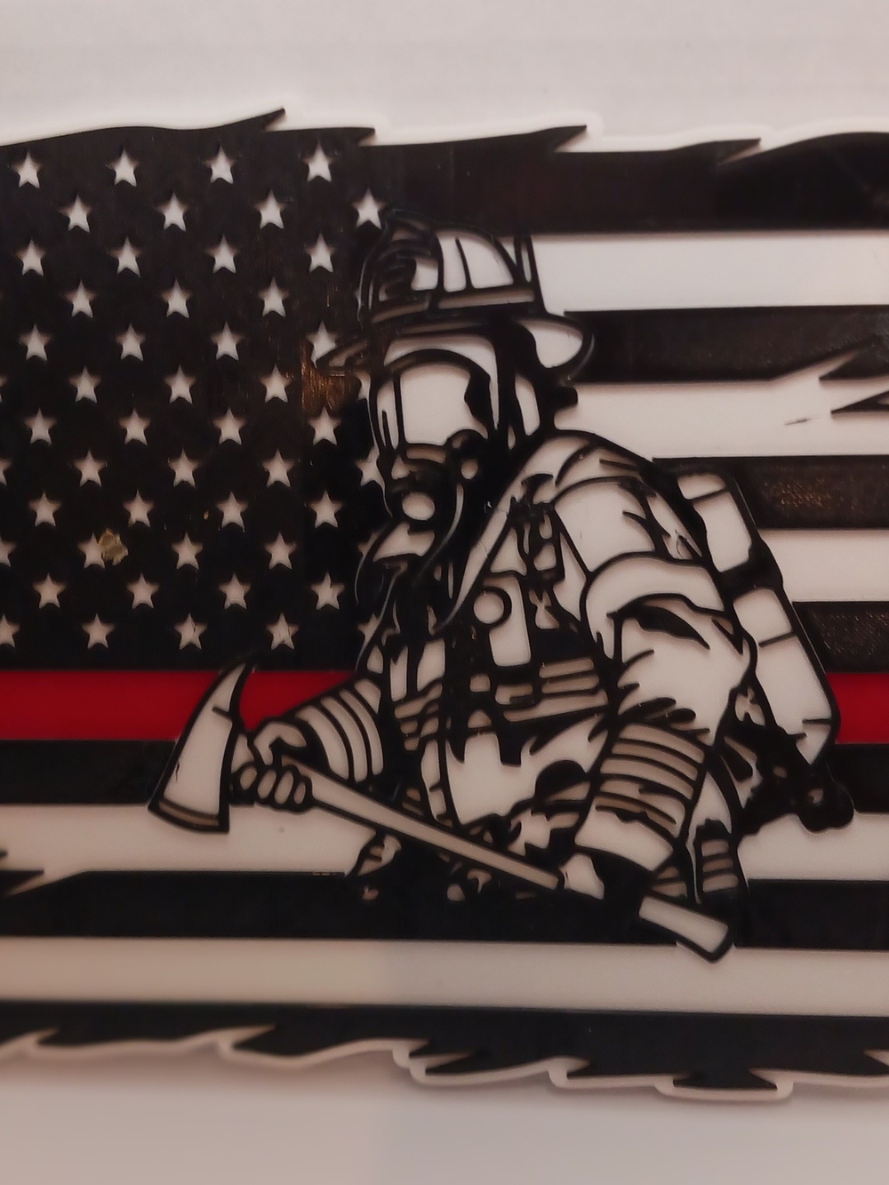 Black and White Thin Red Line Firefighter Wall Art